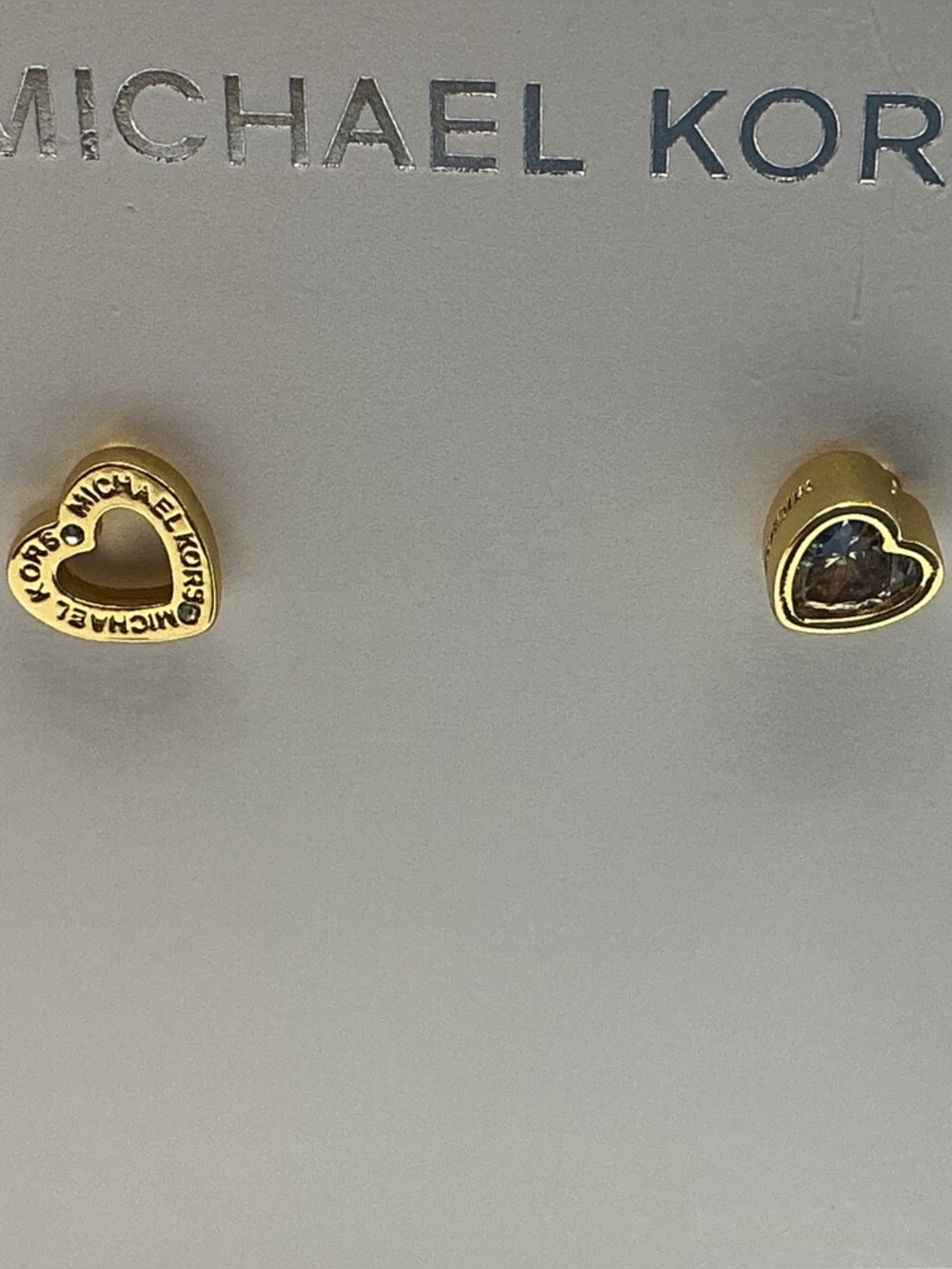 Michael Kors Gold Heart Stud Earrings with Crystal Center